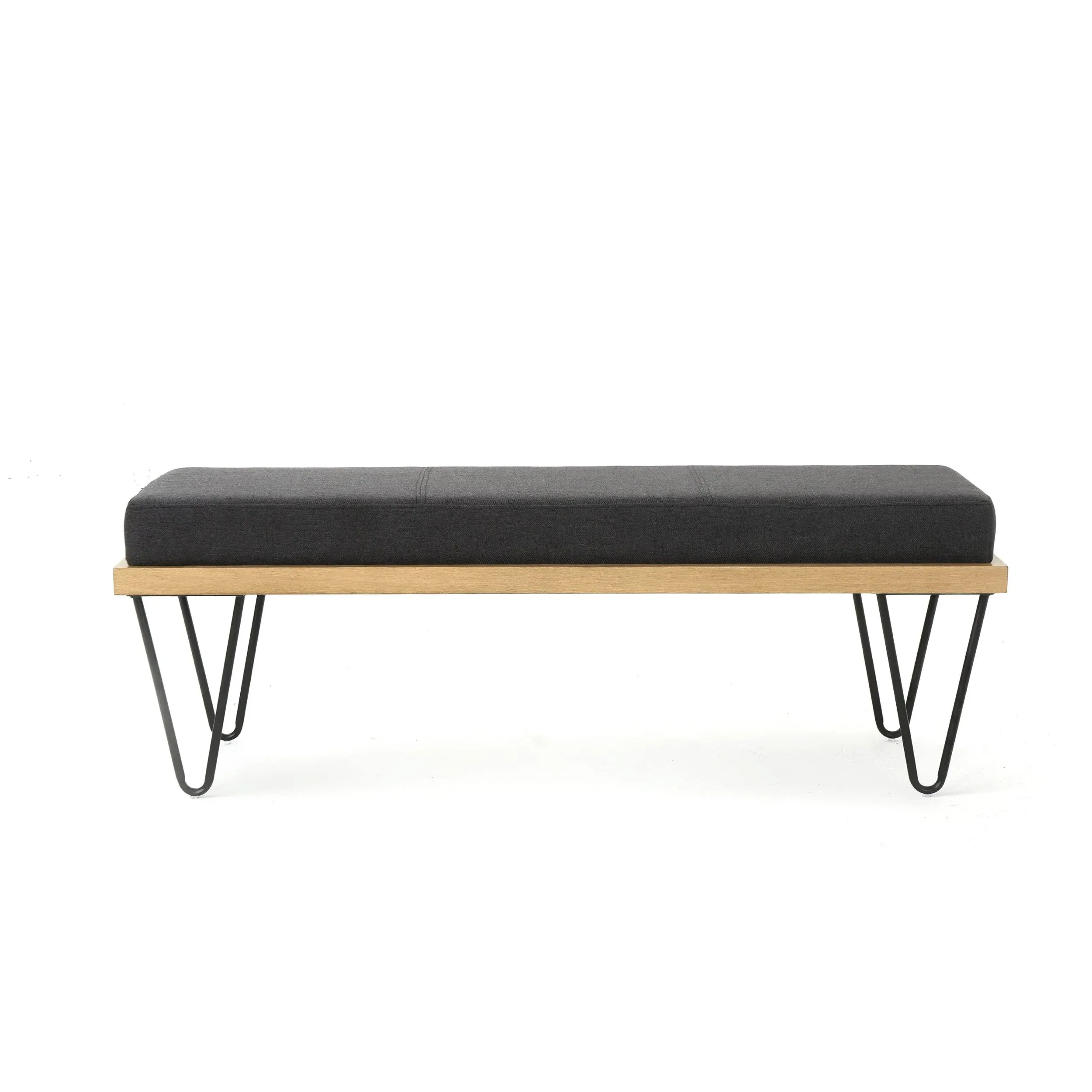 Noble House Elijah Industrial Modern Fabric Bench, Dark Charcoal