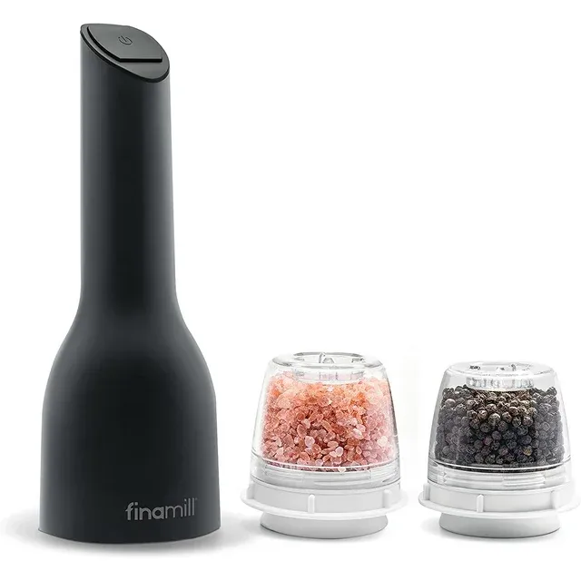 FinaMill – Award Winning Battery Operated Pepper Mill & Spice Grinder in One, Adjustable Coarseness, Ceramic Grinding Elements, One Touch Operation with LED Light, includes 2 Quick-Change Express Pods