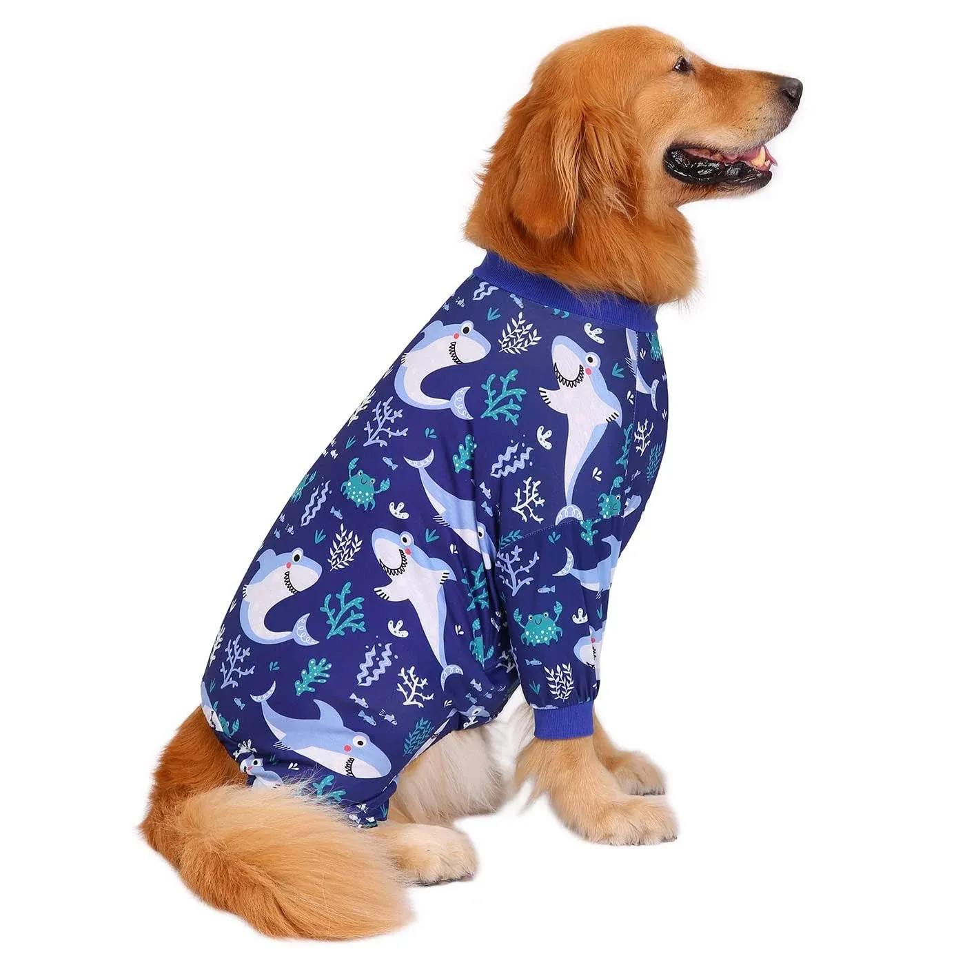 Hde Dog Pajamas One Piece Jumpsuit Pjs for M-3xl Dogs Sharks / X-Large