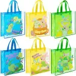 JOYIN 6 Pcs Easter Party Favor Supplies Gift Bags for Kids, 13" x 13" x 4" Big Size Non Woven Goodie Reusable Easter Rabbit Bunny Party Treat Bags