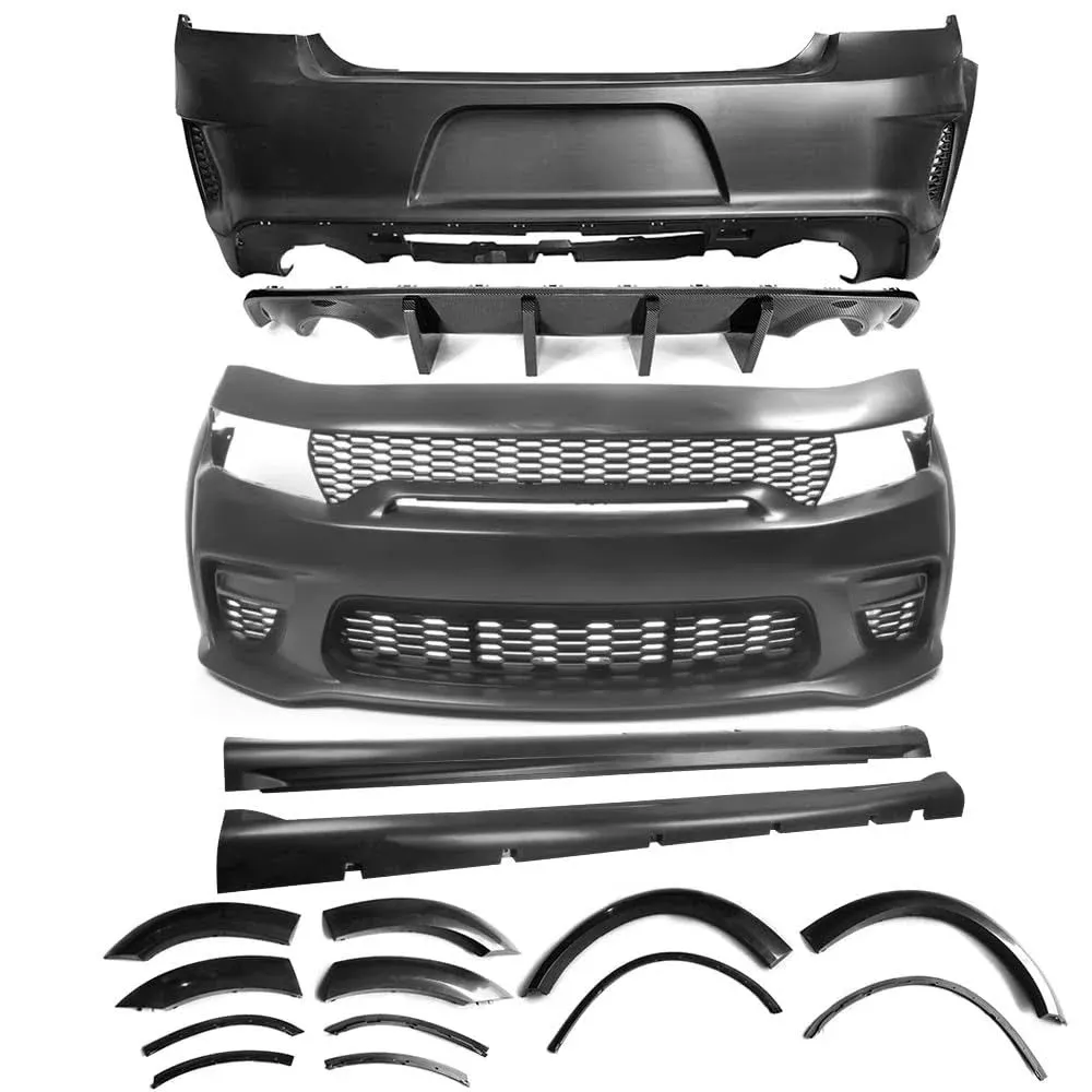 Fits 15-23 Dodge Charger Widebody Whole Bumper Side Carbon Look Diffuser Kits