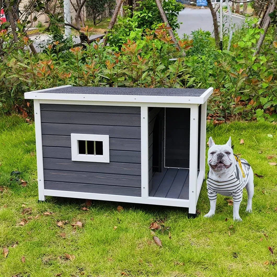 Lifeand 33&#39;&#39;L Outdoor Puppy Dog Kennel,Waterproof Dog Cage, Wooden Dog House with Porch Deck,Gray