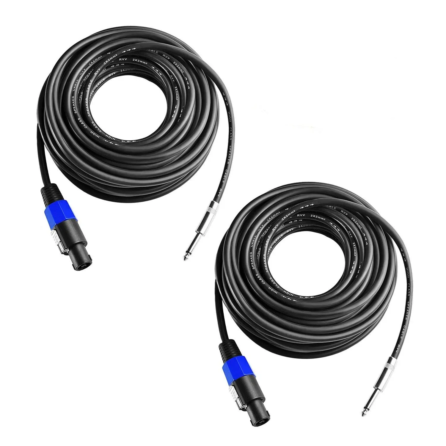 2Pcs 6 Feet Professional Speakon to 1/4 Speaker Cable, Pair 10 ft 12 Gauge Speakon to 1/4 Male Inch Audio Amplifier Connection Heavy Duty Cord Wire with Twist Lock