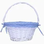 KRZIL Easter Basket Gift Basket Oval Willow Round Wicker Storage Basket with One Drop Down Handle Fabric Cotton Linen for Office