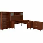 Bush Furniture Somerset 72W L Shaped Desk with Hutch, Lateral File Cabinet and Bookcase, Hansen Cherry