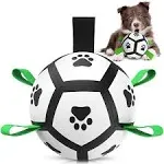 QDAN Dog Toys Soccer Ball with Straps, Interactive Dog Toys for Tug of War, Puppy Birthday Gifts, Dog Tug Toy, Dog Water Toy, Durable Dog Balls