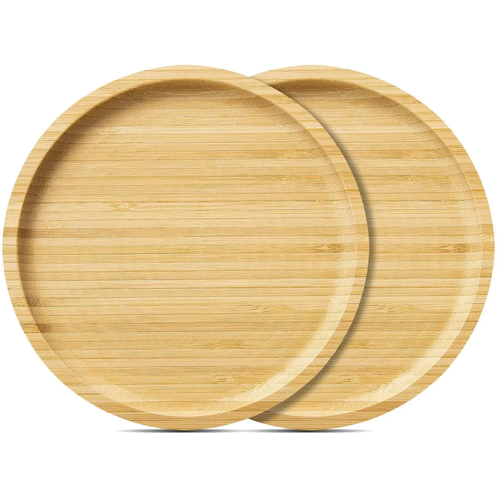 Yangbaga 6.7inch Bamboo Wood Plant Saucer 2 Pack Plant Tray, Round Plant Saucer for Indoor and Outdoor Plants