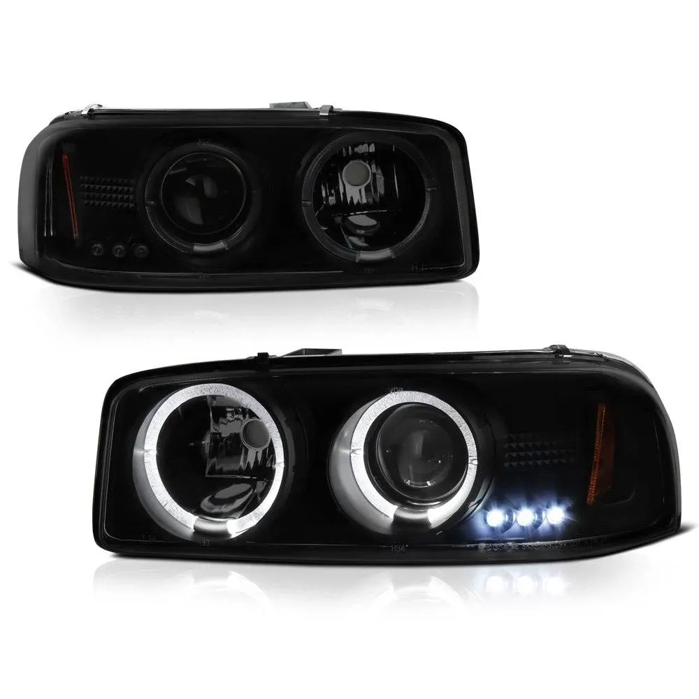 Vipmotoz for 1999-2006 GMC Sierra 1500 2500 3500 Yukon XL Smoke Lens Halo Headlights Headlamps, Driver and Passenger Side