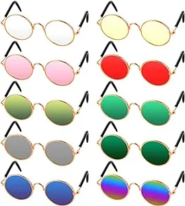 10 Piece Cat Dog Sunglasses Funny Pet Glasses Round Halloween Metal Cat Classic Retro Sunglasses Pet Hippie Cute Dog Cat Cosplay Party Costume Photo