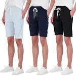 Real Essentials 3 Pack: Womens Cotton French Terry 9" Bermuda Short Pockets-Casual Lounge Athletic (Available in Plus)