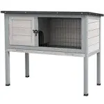 PawHut Large Elevated Rabbit Hutch with Hinged Asphalt Roof, Removable Tray, and Made of Fir Wood Indoor/Outdoor