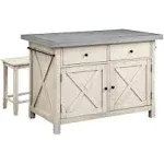 OSP Furniture Nashville Kitchen Island with Cement like Grey Top and 2 Stools