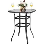 Nuu Garden Outdoor 32 Inch Square Bar Table with Silk Screen Glass Tabletop