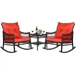 Veikous Outdoor Rocking Chair 32&#034; Set 3-Piece W/ Cushions+Pillo<wbr/>ws Dark Brown