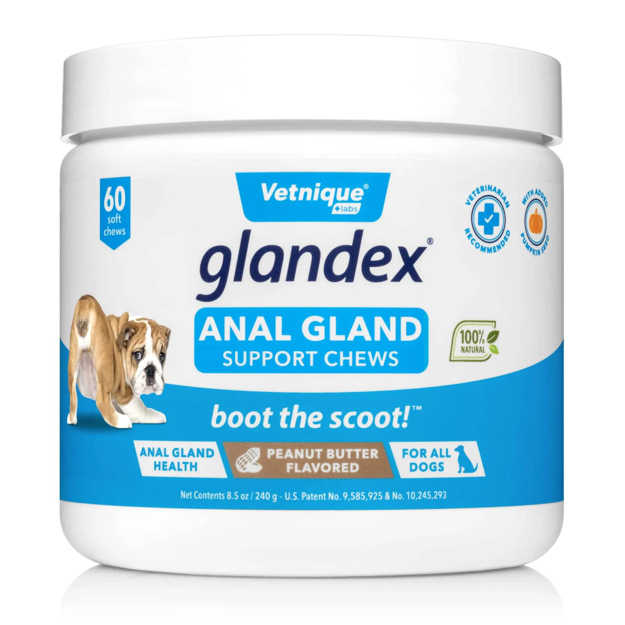 Glandex Peanut Butter Anal Gland Support for Dogs, 60 Soft Chews