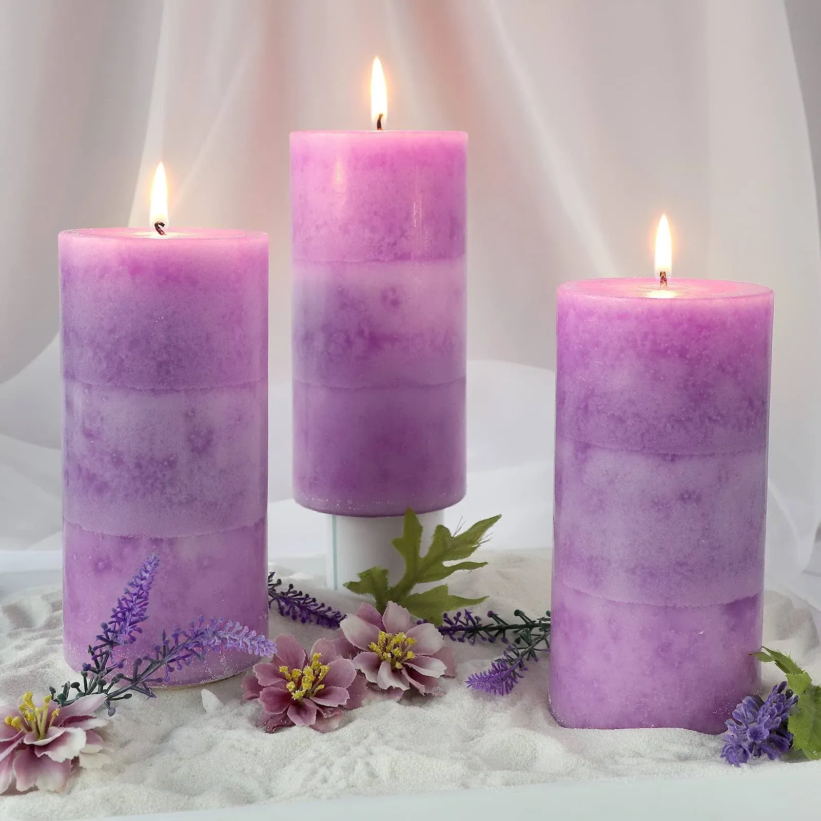 Crystal Club Lavender Scented Pillar Candles, Set of 3 Tall 3x6 inch Candles ...