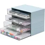 OSteed Desk Craft Organizer and Storage with 7 Flat Drawers, Stackable Plastic Desktop Accessories & Workspace Organizer for Office Stationary, Makeup