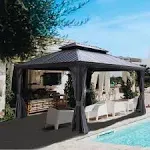 Alexander 12 ft. x 16 ft. Aluminum Gray Hardtop Gazebo with Galvanized Steel Roof Gray Color