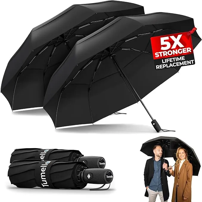 Tumella Strongest Windproof Travel Umbrella, Small Strong but Light Portable and Automatic Folding Rain Umbrella