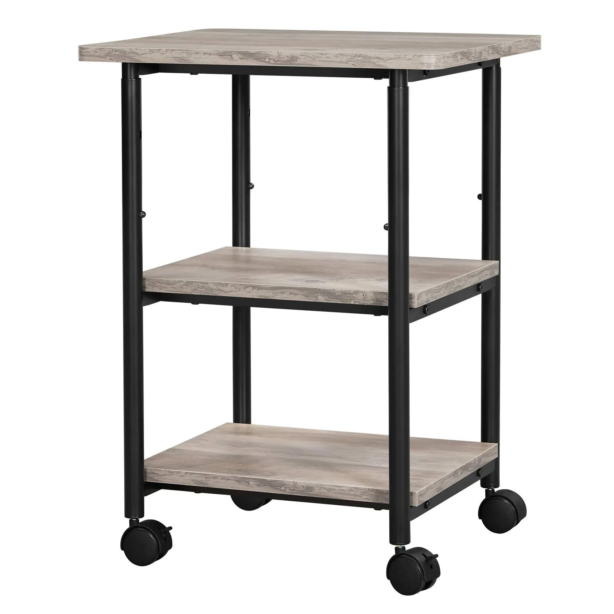 VASAGLE Industrial Printer Stand, 3-Tier Machine Cart with Wheels and Adjustable Table Top, Heavy Duty Storage Rack for Office and Home, Greige and Black UOPS003B02