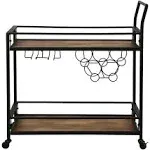 FirsTime & Co. Black and Brown Gardner Bar Cart, 2 Tier Mobile Mini Bar, Kitchen Serving Cart and Coffee Station with Storage for Wine and Glasses, Metal and Wood, Modern