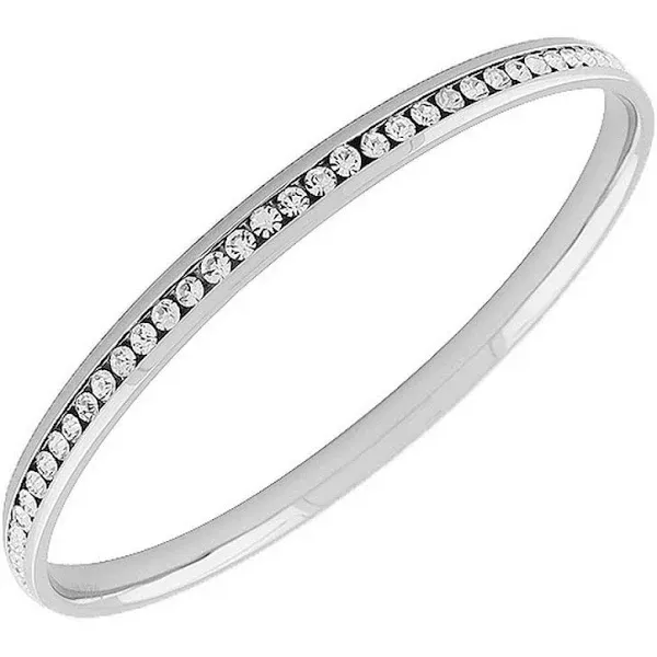 Stainless Steel Silver-Tone White CZ Bangle Bracelet