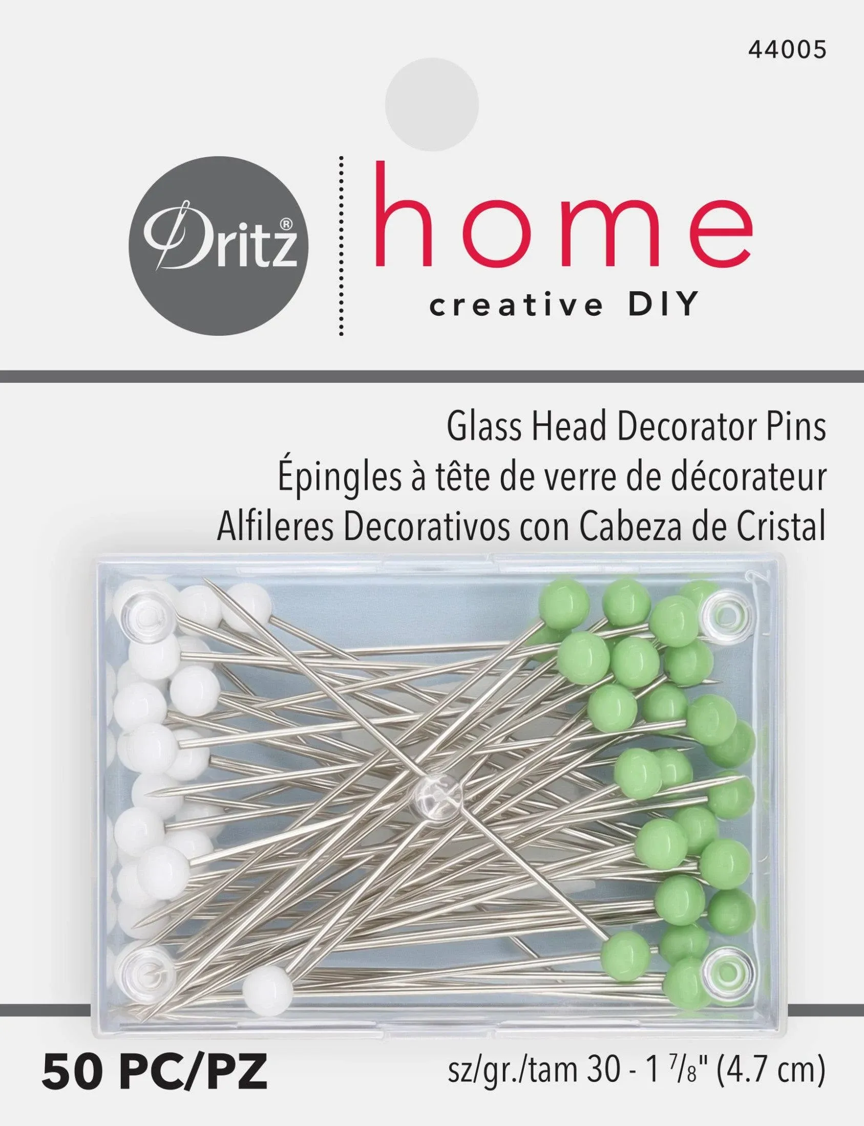 Dritz Home 44005 Decorator's Glass Head Pins 1-7/8-Inch (50-Piece)