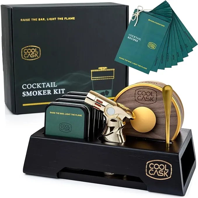 Cocktail Smoker Kit with Torch, Stand & 4 Wood Chip Flavors | Whiskey Smoker | Bourbon Gifts for Dad | Gifts for Men | Without Butane - GOLD