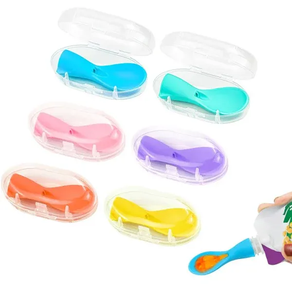 Morlike Baby Food Pouch Topper Silicone Spoons with Travel Cases, Squeeze Pouch Attachment Toppers for Travel and Feeding (6 Pack) - Not Include Squeeze Pouch