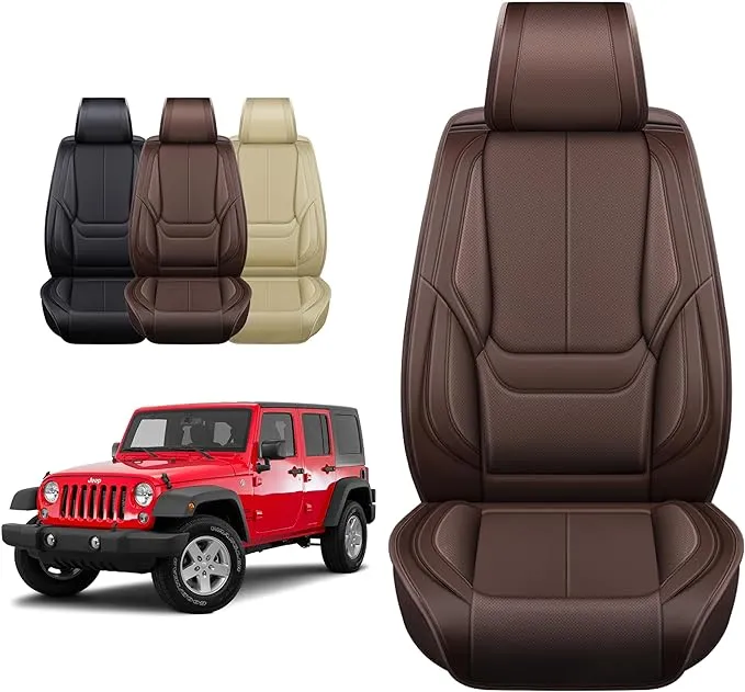 OASIS AUTO Jeep Wrangler JK JL Accessories Seat Covers 2007-2025 Custom Fit 2/4 Door Leather Cover Protector Cushion Unlimited X Rubicon Sahara and More (Full Set, Black)