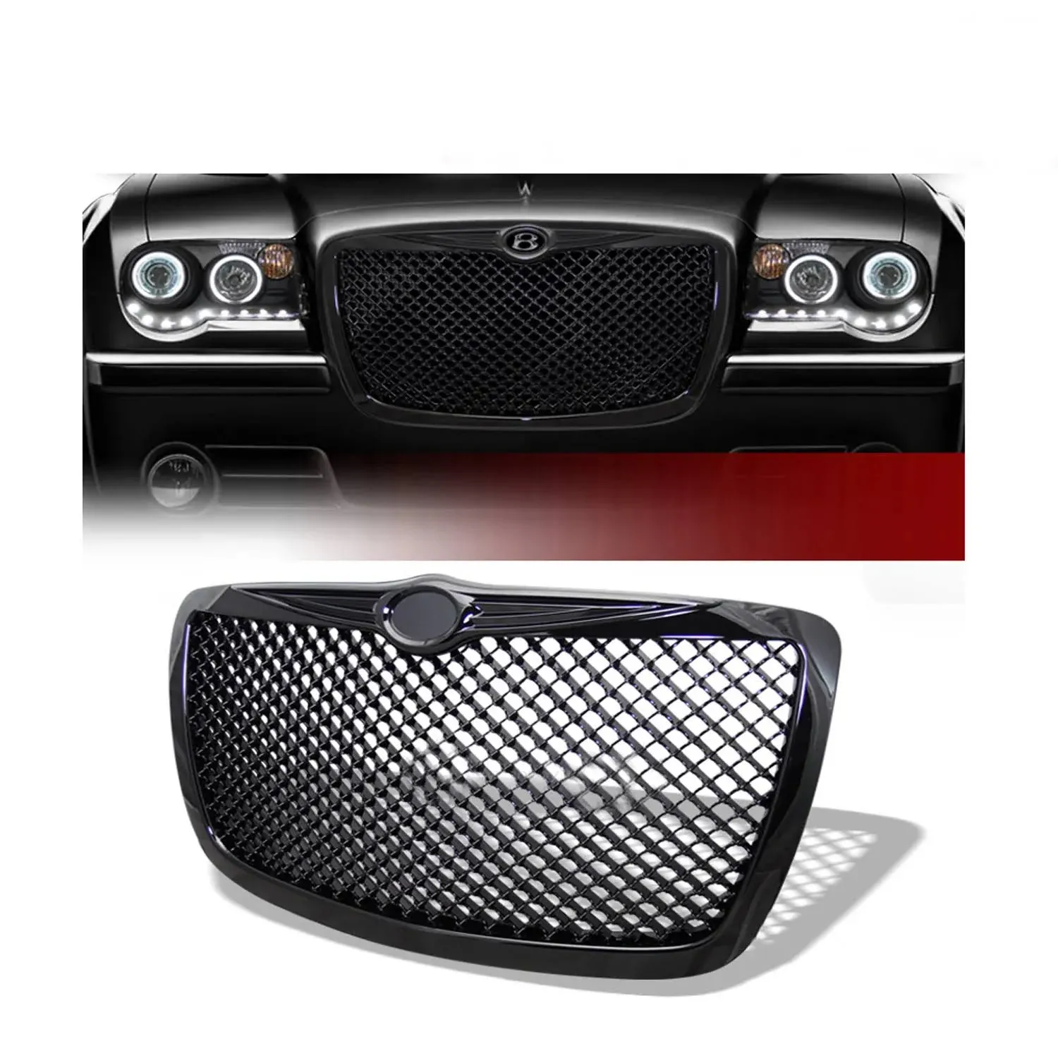 Black Mesh Front Grill Hood Bumper Grille For 2004-2010 Chrysler 300 300C