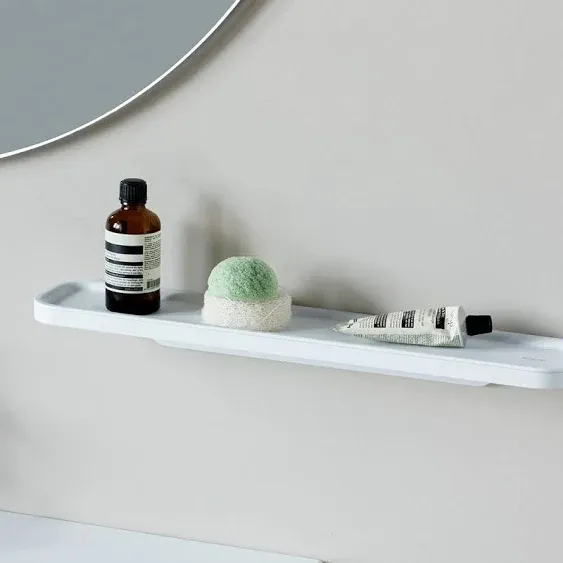 Brabantia MindSet Wall-Mounted Bathroom Shelf/Towel Holder (Mineral Fresh White) Anti-Rust Organization Storage for Toothbrush Holder, Cosmetics, Soap (1.7 x 16.5 x 3.4)