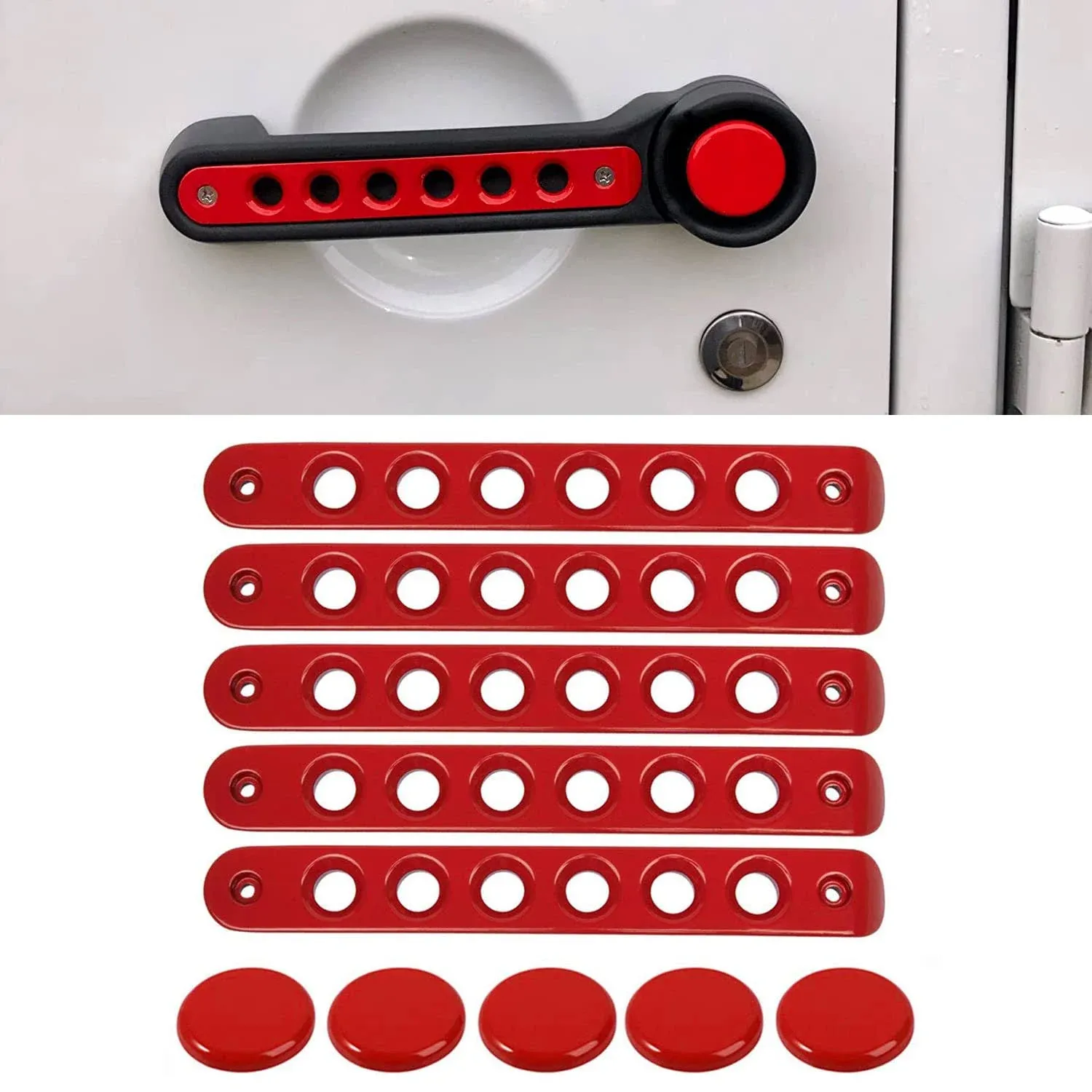 Side Door handle insert Grab Handle & Push Button Knobs Cover Trim Fit for Jeep Wrangler JK JKU 2007-2018(Red)