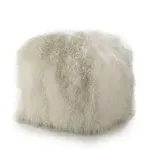 SARO LIFESTYLE PU356.I Genuine Real Mongolian 100% Wool Lamb Fur Pouf Ottoman...