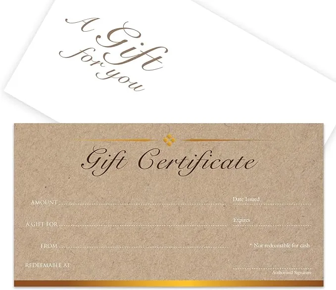 Blank Gift Certificates 25Set - Kraft Image - Comes with Free Matching Envelopes ...