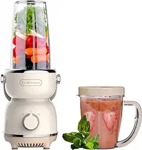 La Reveuse Personal Size Blender 300 Watts for Shakes Smoothies Seasonings Sauces with 17 oz Cup / 10 oz Mug,Retro Style