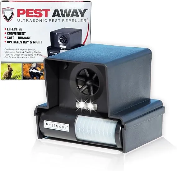 Predator Guard PestAway Ultrasonic Repeller - Motion Activated Lights & Noise Blasts Audible to Wild Animals Made to Repel Unwanted Creatures Away On Your Property, Waterproof Light Easy to Install