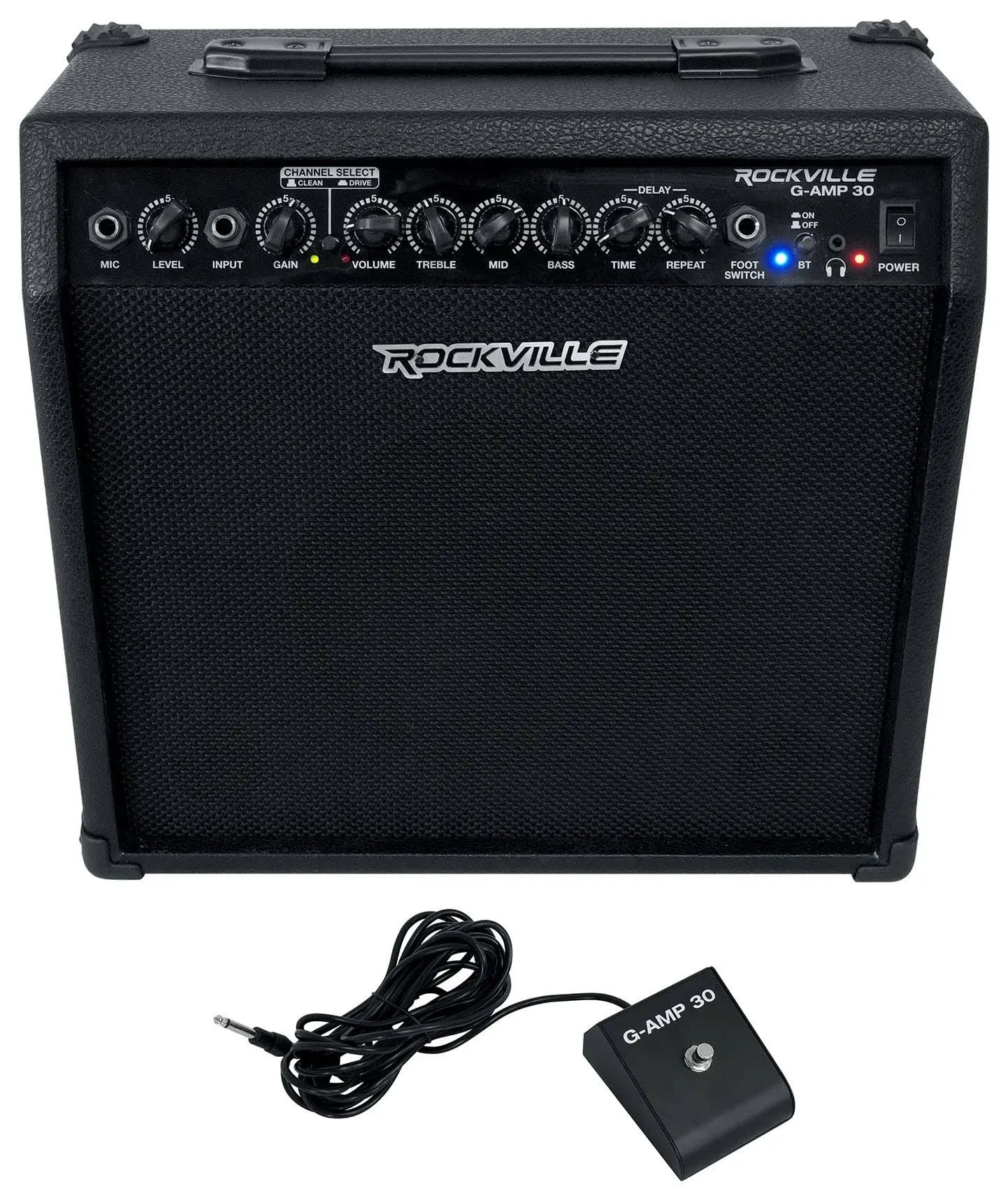 Rockville G-AMP 30 Watt Guitar Combo Amplifier Amp w/Bluetooth+Footswitch+Mic