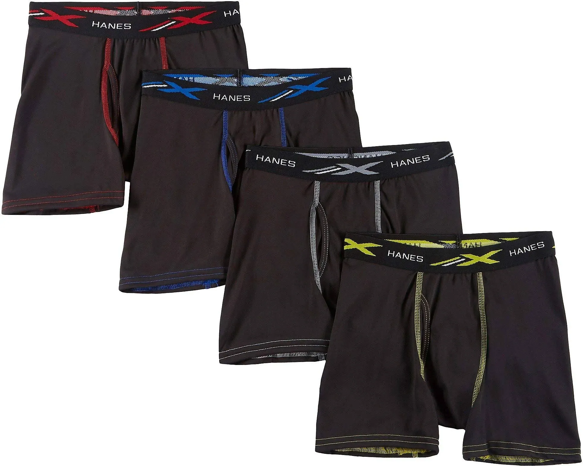 Hanes L10001 Boys Ultimate X Temp 4-Pack Performance Black Boxer Brief Size M