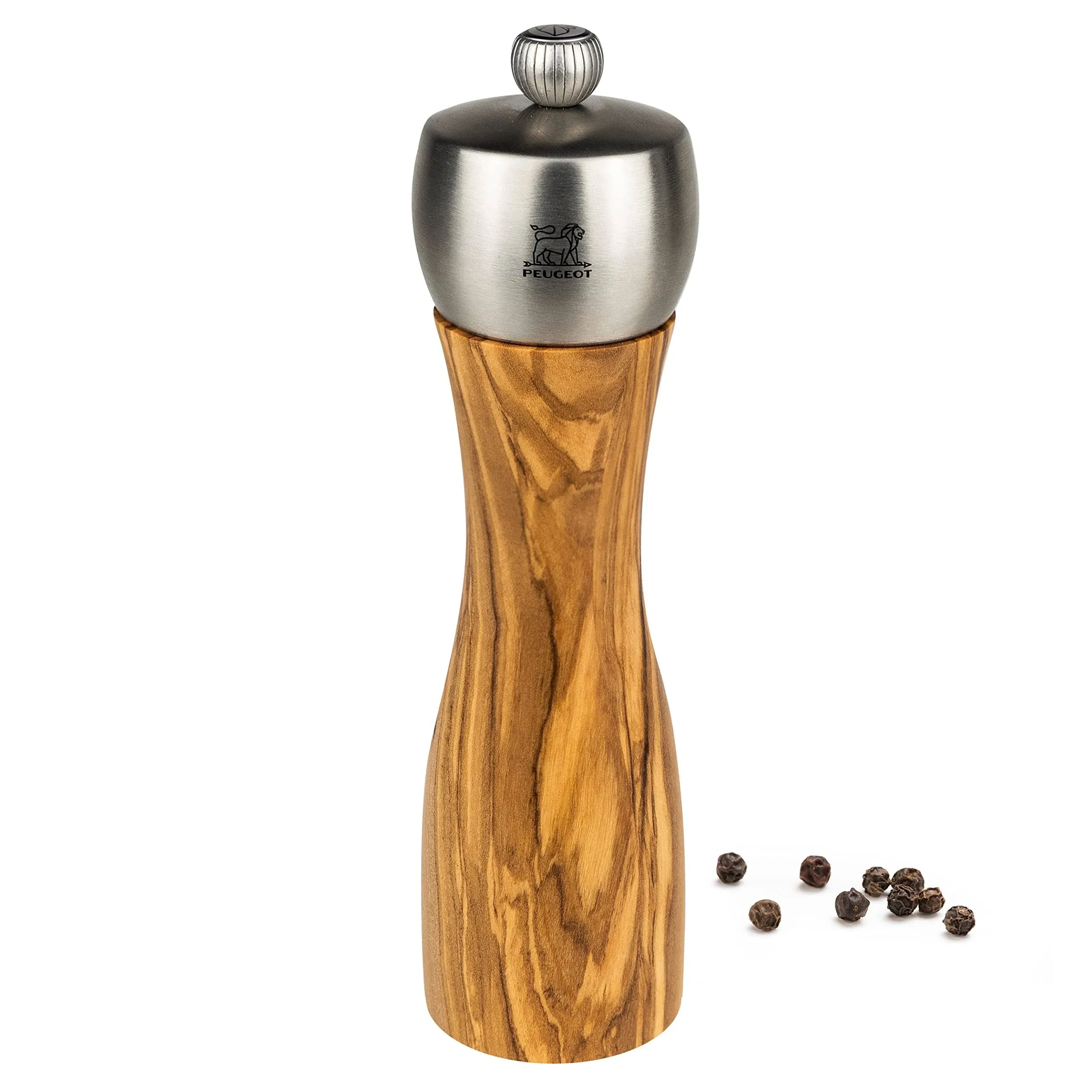 Peugeot - Fidji Manual Pepper Mill - Adjustable Grinder - Olive Wood and Stainless Steel, Natural, 8 Inch