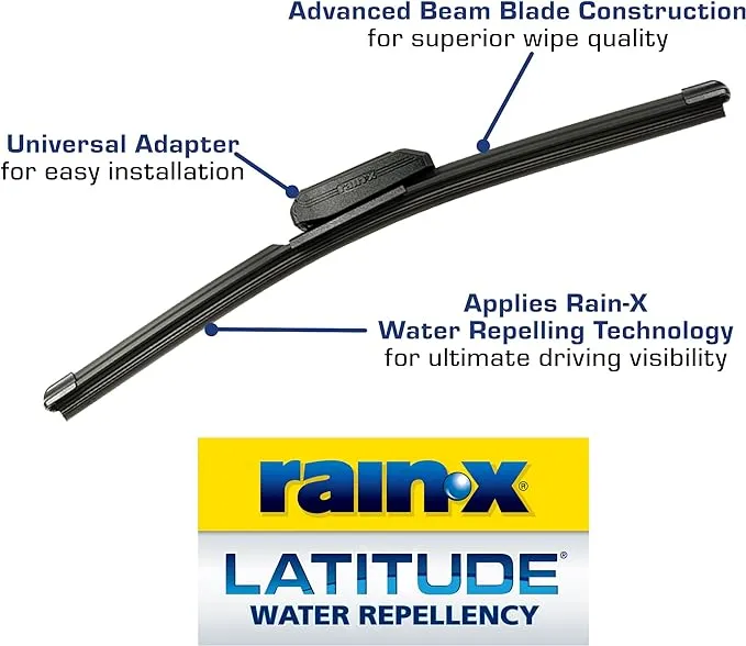 Rain-X 810197 Latitude 2-In-1 Water Repellent Wiper Blades, 26" and 20" Windshield Wipers (Pack Of 2), Automotive Replacement Windshield Wiper Blades With Patented Rain-X Water Repellency Formula