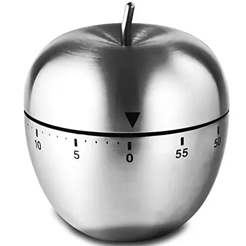 Wailicop Apple Kitchen Timer Stainless Steel Mechanical Rotating 60 Minute Alarm ...