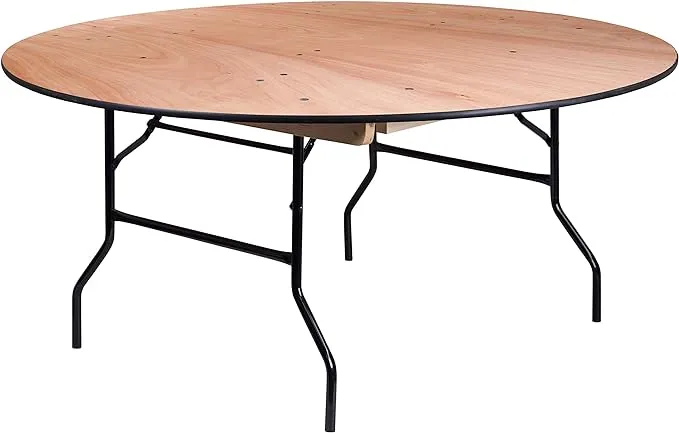 Round Folding Table, 66" W, 66" L, 30" H, Wood Top, Wood Grain