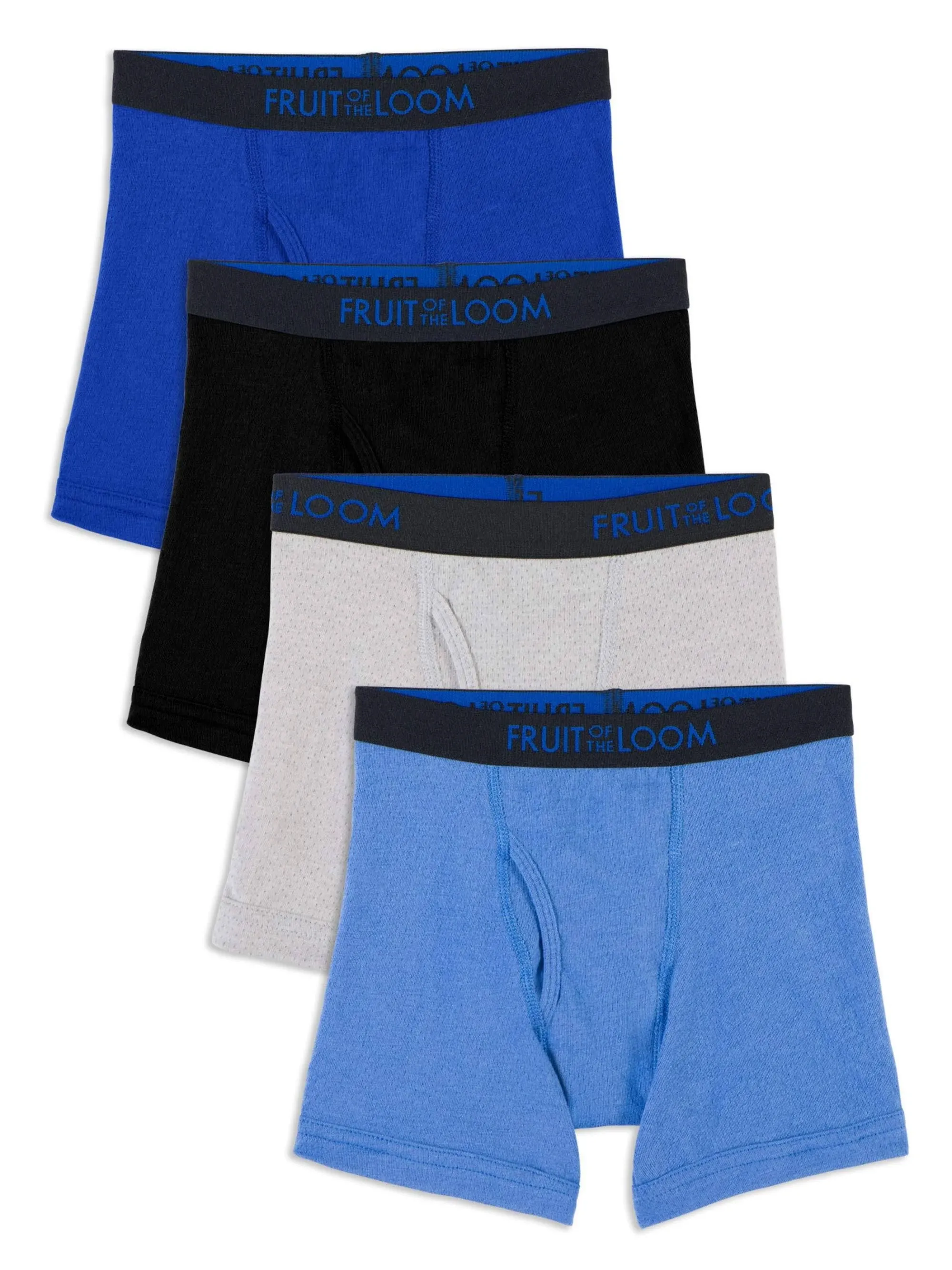 Fruit of the Loom Breathable Cotton Mesh Boxer Brief Underwear, 4 Pack (Toddler Boys)