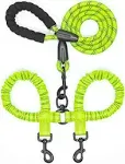 iYoShop Dual Dog Leash, Double Dog Leash, 360 Swivel No Tangle Walking Leash, Shock Absorbing Bungee for Two Dogs, Green, Large