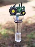 Green Farm Tractor Rain Gauge Garden Stake - Metal Farmhouse 