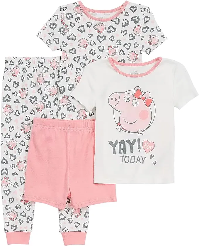 Peppa Pig Toddler Girls S/S Yay For Today 4pc Pajama Set Size 2T 3T 4T 