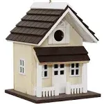 Sunnydaze 9.25 in Wooden Cozy Home Birdhouse with Solar LED Light - Cream