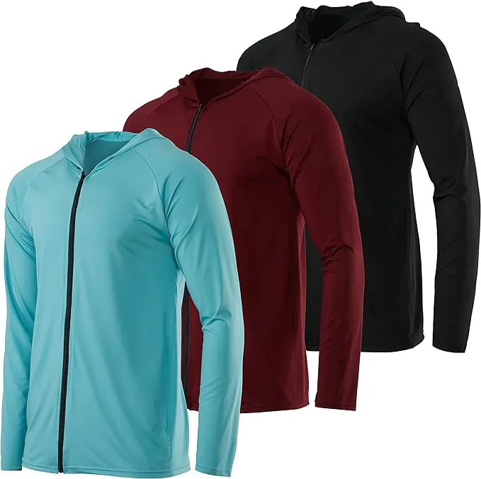 Real Essentials 3 Pack: Mens Dry-Fit Long Sleeve Full Zip Hoodie & Jacket ...