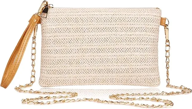 COOKOOKY Womens Straw Clutch Bag Bohemian Summer Beach Straw Purse Zipper Wristlet Wallets for Women